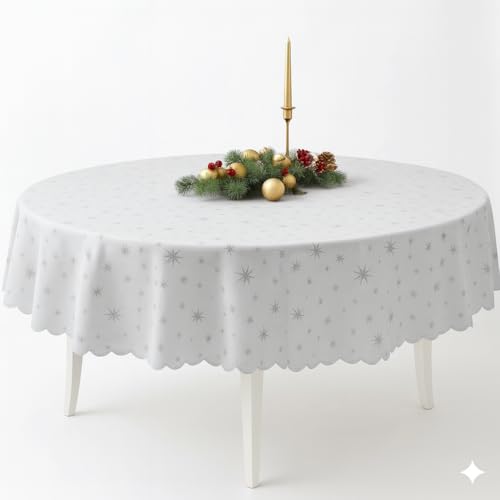 Lurex Tischdecke Sterne Glitzer Weihnachten Christmas Silber Oval 135 x 180 cm