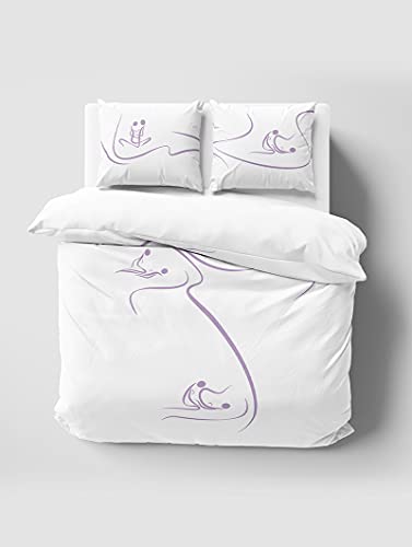 KamaSutra Lesbico - Juego de Edredón con diseño de Posiciones 2 Fundas de Almohada - 100% Algodón (260x260, Lilas)
