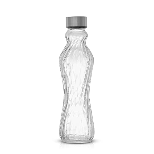 Image of JoyJolt Fluted Glass Water Bottles Set of 6-18 oz Glass Bottles with Stainless Steel Leakproof Lids