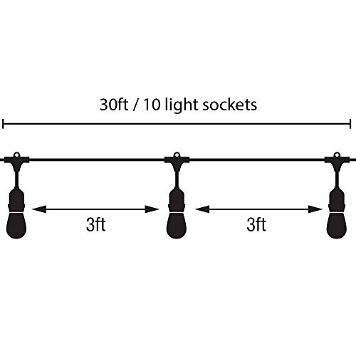 Image of Feit Electric 72041 30 Foot Heavy-Duty Weather Resistant Decorative Indoor and Outdoor 10 Sockets Incandescent String Lights, 30', 11W, Dimmable,Black