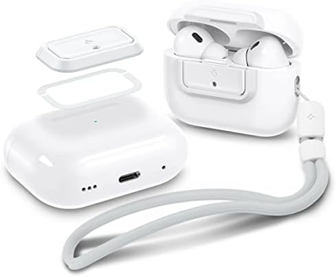 Spigen Lock Fit M [EZ FIT] Secure Lock Closure Protective Clip Compatible with AirPods Pro 2 (2023/2022) / AirPods Pro (2019) with Strap - White