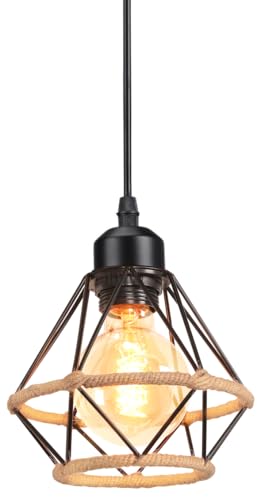 PETITES ECREVISSES Lustre Suspension Industrielle Design 3 Lampes Diamant Chanvre Corde Métal LED Luminaire Plafonnier Abat-Jour Rétro Design E27 pour...