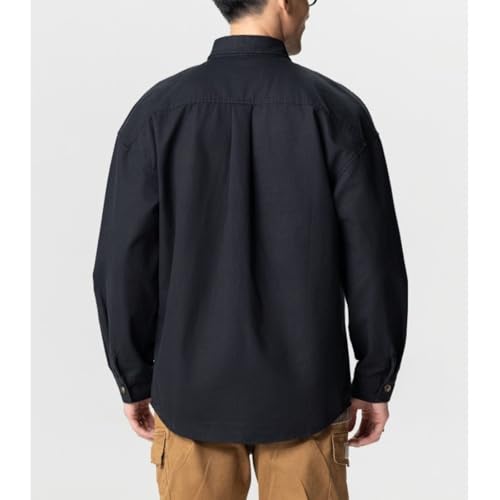 Men's Oversized Button Down Shirt Jacket 100% Cotton Lapel Work Overshirt with Flap Pockets3
