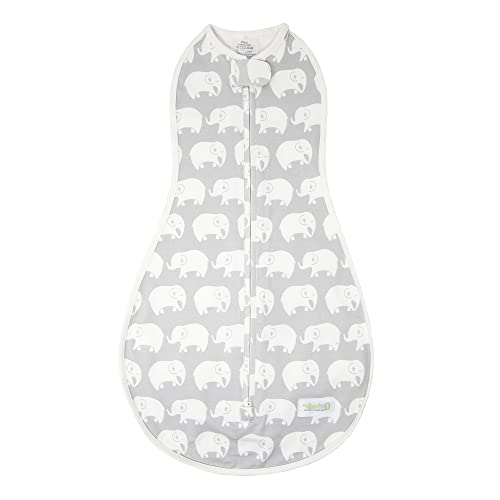 Image of Woombie Original Baby Swaddling Blanket - Self-Soothing, Cotton Baby Swaddle with Zipper - Wearable Newborn Blanket, Stardust Gray Elephant, 5-13 lbs