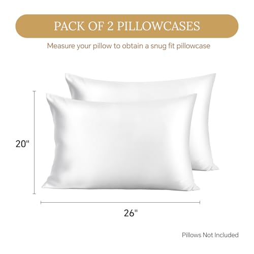 Image of INFIIXSO Silk Pillow Cases 2 Pack Standard Size, Ultra Smooth & Soft Mulberry Silk Pillow Case for Hair and Skin, Breathable Cooling Silk Pillowcase with Hidden Zipper (White, 20x26 Inches)