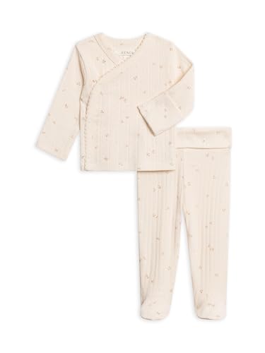 Colored Organics - Newborn Kimono Wrap Top and Footed Pant Set - Organic Cotton Infant Layette Clothing Set