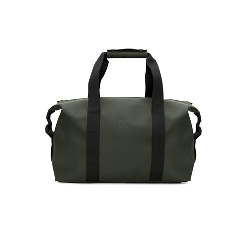 RAINS Hilo Weekend Bag Small - Green Waterproof Travel Duffel for Men and Women - Compact Black Duffle with Coated Zip Adjustable Strap Compression Straps - 2 Year Warranty