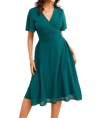 Image of Women's Summer Elegant Chiffon Wrap V Neck Aline Dress