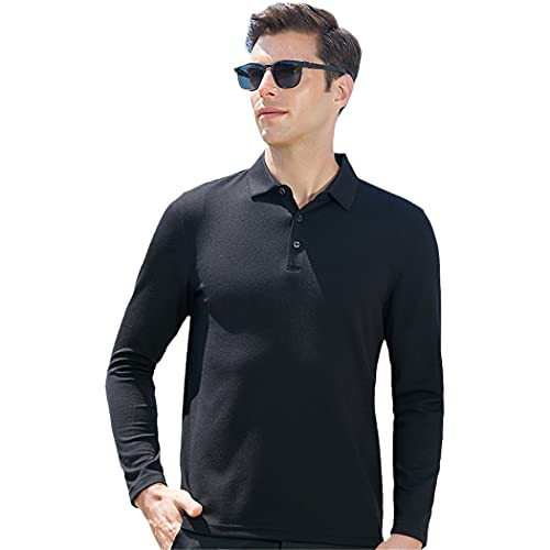 Polo décontracté homme manches longues noir pour tenue printemps automne 3XL