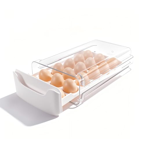 Schikaya Eier-Aufbewahrung-Kühlschrank Eierbox, für 18 Eier(1 stöckig), Eierbehälter Plastik Stapelbar, Eierhalter Kühlschrank, mit ausziehbarer Schublade, Für große Eier geeignet, Weiß