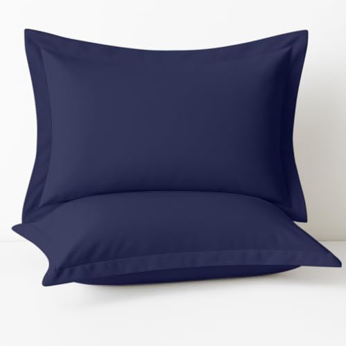 Cotton Metrics Linen 2 Pack Pillow Shams Standard Size 20x26 – 600 Thread Count 100% Organic Cotton Navy Blue Pillow Covers with 2 Inch Flange, Soft & Smooth Premium Hotel-Quality Pillowcases Set of 2