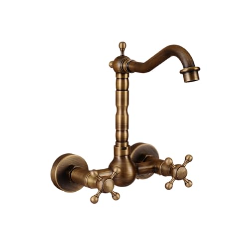 Robinet évier de salle de bain en laiton antique à deux poignées FANDIAO (Grand modèle)