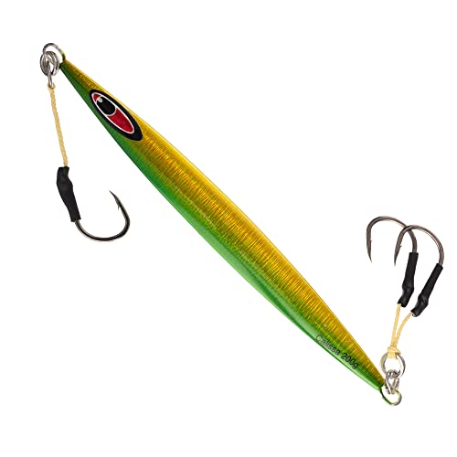 Calissa Offshore Tackle Speed Jig 80g 150g 200g 136.1 kg Ganchos de asistencia 3/0 mariposa - Señuelo vertical de velocidad de paso lento plano (sardina verde, 550 g)