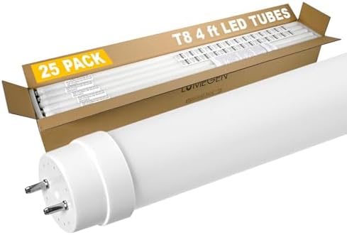 4Ft LED T8 Tubes - Energy Efficient, Double Ended Power - 5000K, 2200 Lumens, 15 Watts - Type B, Direct Wire, Ballast Bypass Installation - LED Replacement for Fluorescent Tubes - 25 Pack