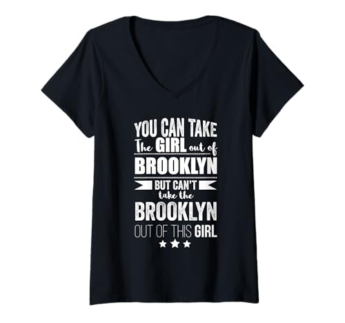 Femme Peut Sortir la Fille de Brooklyn Pride NYC New York Proud T-Shirt avec Col en V