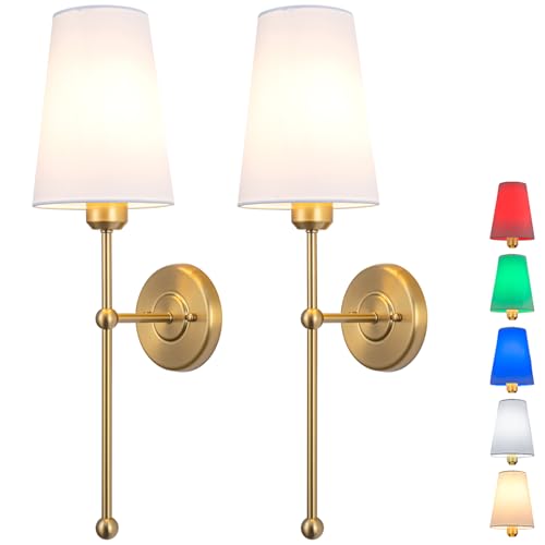 2 Light Battery Operated Wall Lights Fixtures with Remote Control, Wireless Battery Powered Wall Lamps with Fabric Shade Set of 2,Dimmable Wall Sconces,for Bedroom, Lounge, Farmhouse