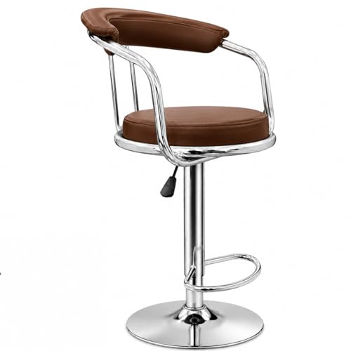 Image of Kemon Modern Adjustable Swivel Bar Stool Chair with Backrest, PU Leather Hydraulic Counter Stool with Footrest for Kitchen Island, Cafe & Home Bar (1, Brown, Round Barrel Stool)