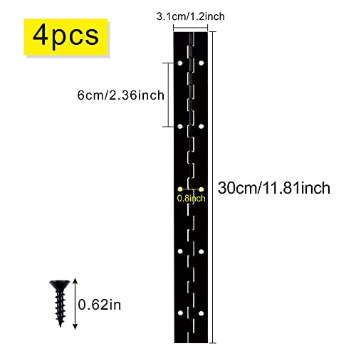 4PCS 30cm Black Piano Hinges 12" Continuous Hinges Stainless Steel 304 Long Cabinet Door Hinge for DIY Projects Cabinet - Image 2