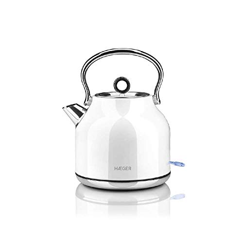 HAEGER ART DECO WHITE Bouilloire électrique 1,7 l 2200 W Base pivotante à 360° Résistance cachée en INOX, protection contre l'ébullition à sec, arrêt automatique Cover