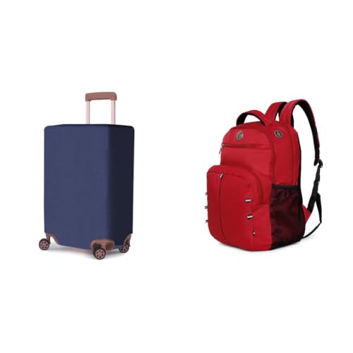 Image of ACEPACK Polyester Fabric Stretchable & Washable Protective Luggage Cover Universal Cabin Size Fit + Global 25.91 Liters Water Repellant 17.32 inch Laptop Backpack with Rain Cover for Casual,
