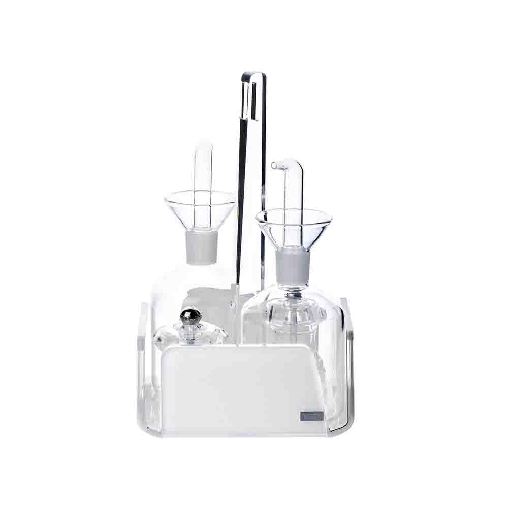 Menage Like Water – Blanco satinado – Aceitera y vinagrera de cristal con tapón antigoteo – 2 molinillos para sal/pimienta – 14,5 x 14,5 x 23 cm – Cristal acrílico – Fabricado en Italia