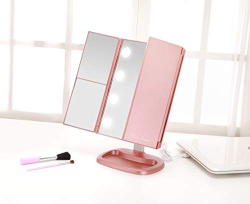 Miss Sweet Big Bulb Tri-fold Makeup Mirror Vanity Mirror with 1X/2X/3X Magnification (Rose Gold)