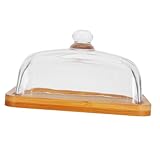SOLUSTRE Butterdose aus Holz bedeckt Deckel Schalter rechteckig Container gedeckte Tortenplatte Butterkäse-Aufbewahrungstablett Mini-Tortenständer mit Kuppel Blockkäseabdeckung Glas