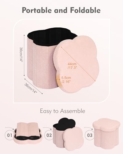 Image of B FSOBEIIALEO Storage Ottoman Cube, 15 inch Flower Shaped Ottomans, Pink