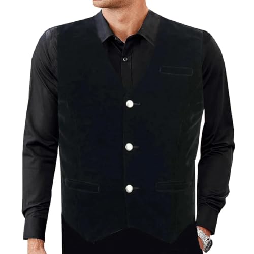 Darkrock Mens Vest Waistcoat Gothic Steampunk Victorian/Black Velvet Wedding Vest