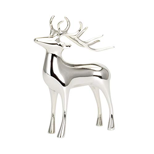 Kleines Deko-Rentier aus Metall - silberfarbene Tierfigur mit glänzender Oberfläche, edle Weihnachtsdeko & dekorative Winterfigur zum Aufstellen, Festliche Tischdeko & Wohndeko, Höhe 12,5
