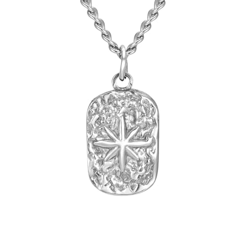 Collier plaque d'identité homme en argent martelé pendentif étoile