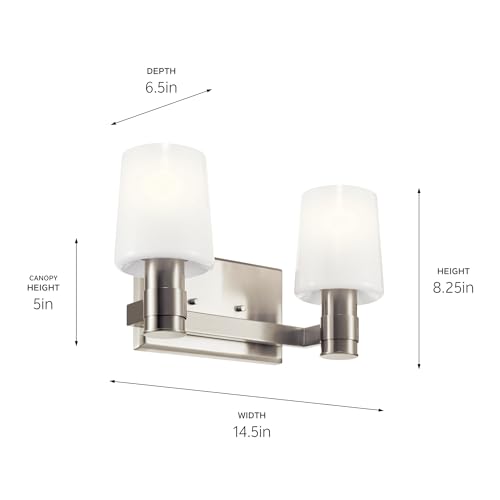 Image of Kichler Adani 2-Light Vanity Light Fixture, Modern Bathroom Lighting with Opal Glass in Brushed Nickel, Wall Mount Light for Bathroom or Powder Room (8.25 x 14.5 in), 55175NI