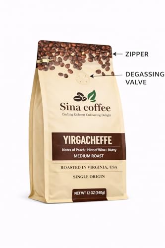 SINA COFFEE Premium Ethiopian Yirgacheffe Café en Grano Tostado Medio 16oz miniatura 6