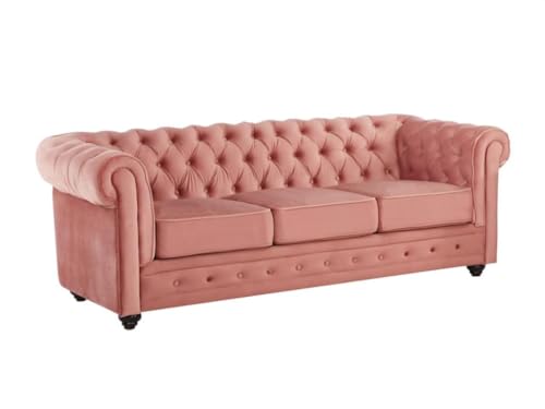 Vente-unique-Couchgarnitur 3+1+1 - Samt - Rosa - Chesterfield – Bild 4