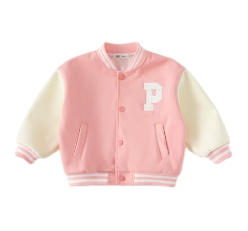 Children's Color Block Letter Jacket With Warm Plush Button Outwear For Autumn And Winter Campus Baseball Top