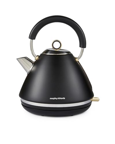 Morphy Richards Accents Pyramid Kettle Soft Gold Collection 1.5L 3KW Rapid Boil Removable Filter 360 Cordless Base Easy View Water Window Matte Black 102047