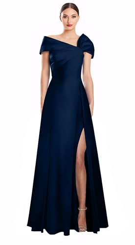 Image of Off Shoulder Satin Formal Dresses Long A Line Evening Party Prom Dresses for Women EA002