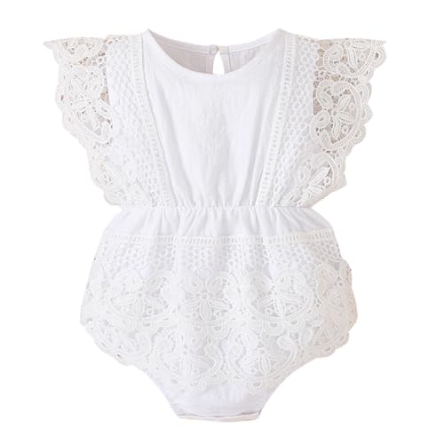 Image of Hopscotch Girls Cotton Lace Embellished Bodysuit in White Color
