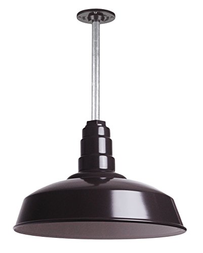 Image of Steel Lighting Co. Carson Barn Light | Ceiling Mounted Pendant | 16 inch Dome | 12 inch Stem | Industrial Style Steel Light Made in America | Dark Bronze Exterior /White Interior