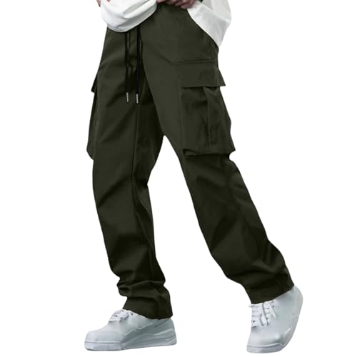 Mens Cargo Pants Casuals Elastic Waist Tactical Workout Joggers Cotton Sweatpants Stretch Drawstrings with Pockets