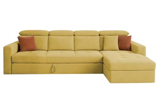 Image of Casaliving Gagnon RHS 6 Seater L Shape Corner Sofa Cum Bed for Living Room (Yellow Fabric) Premium Fabric Sofa