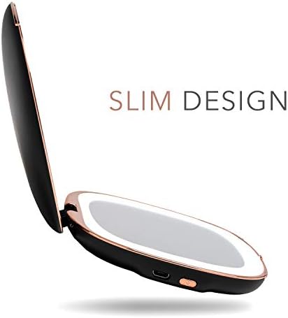 Fancii Rechargeable Compact Magnifying Mirror with Natural LED Lights, 1x/ 10x - Portable Lighted Handheld Makeup Mirror for Travel and Purses, Mila (Black)