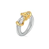 YMYDRCRPO Anillos de aleación Vintage Mezcla de oro y plata Doble capa de círculo dorado Línea dorada Boda para Clásicas Joyería Minimalista