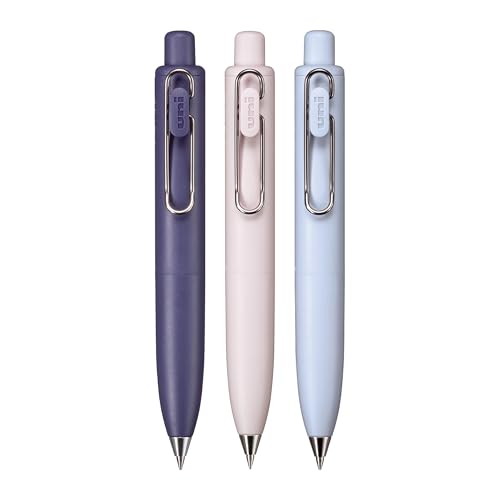 Image of uni one P Retractable Gel Pens, Micro Point (0.5mm), Grape, Peach, and Soda Barrels, Black Ink, 3 Pack