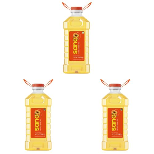 Image of sano Sunflower Oil 5 Ltr Pet Bottle Pure, Nutrient Rich Cooking Oil with High Smoke Point Ideal for Frying, Sauteing, and Baking All type of Cuisines| (Pack of 3)