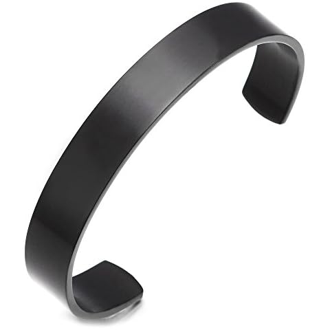 COOLSTEELANDBEYOND Black Satin Stainless Steel Cuff Bracelet Cover