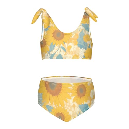 Sunflowers Pattern Artistic Girl Two Piece Kids Bikini Set Quick-Dry Swimsuit Swimming Suits Cute Shoulder Strap
