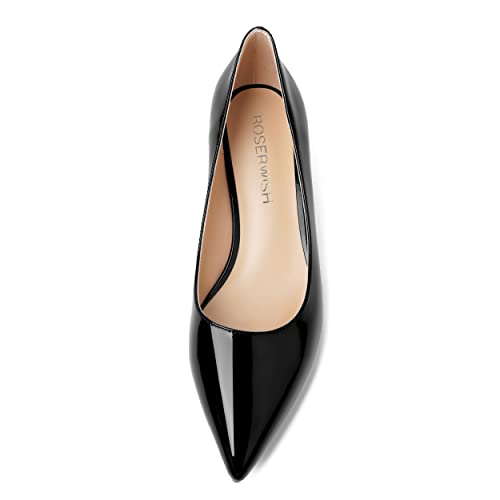 ROSERWISH Womens Casual Dating Elegant Pointed Toe Patent Slip On Kitten Low Heel Pumps Dress Shoes 1.5 Inch3