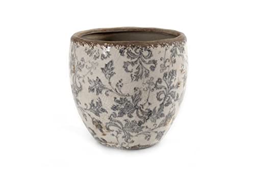  GICOS IMPORT EXPORT SRL Vaso vasetto cachepot anticato in ceramica tondo 20 * 20 * 19 cm schabby chic casa giardino EXC-753602