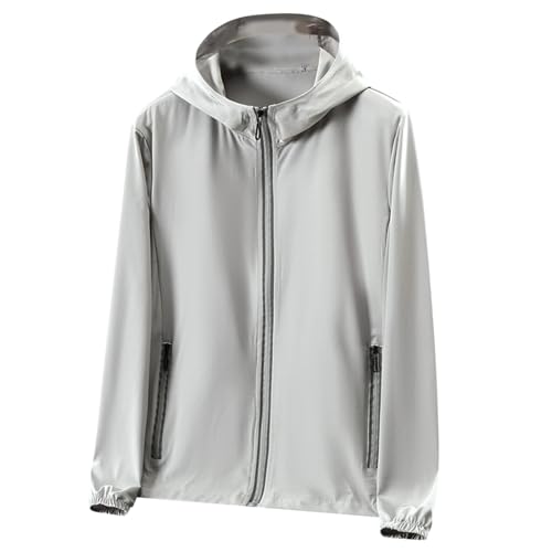 Mens Summer Jacket Sun Protection Athletic Hoodie Zipper Pockets Rash Guard Cycling Hiking Lightweight Windbreaker